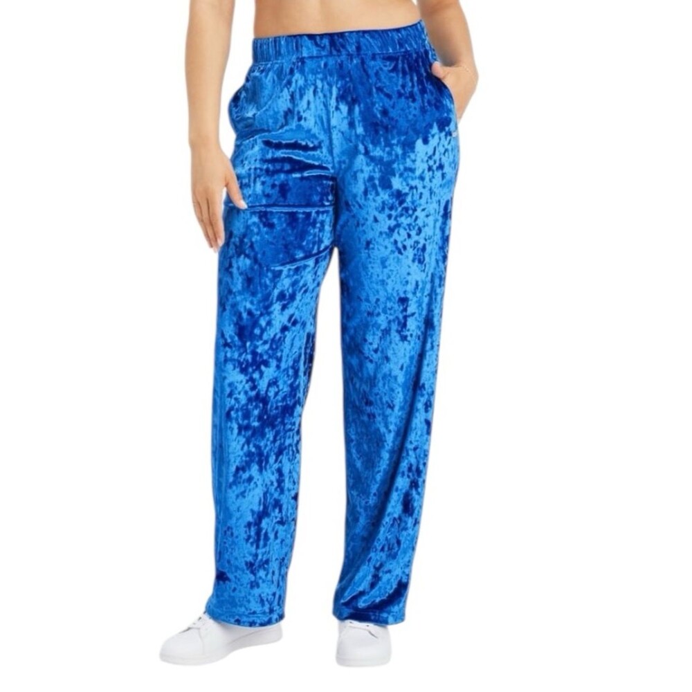 FABLETICS Crushed Velour Go-To-Go Wide Leg Pant in Celeste